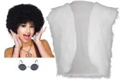 Ladies 70s Disco Diva 1970s Glam Rock Fur Waistcoat Shades & Afro Kit -Halloween Shop apivio5dw 36345.1632305259