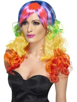 Womans Rainbow Curl LGBT Pride Stay Safe NHS Fancy Dress Wig
