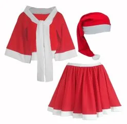 Childs Little Miss Christmas Skirt Shawl & Santa Hat Xmas Festive Fancy Dress Costume [2 Sizes]