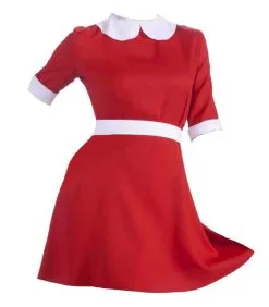 Ladies Red & White Annie Dress Orphan Girl Fancy Dress Costume