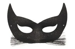 Ladies Black Glitter Cat Mask With Whiskers Catwomen Eye Mask