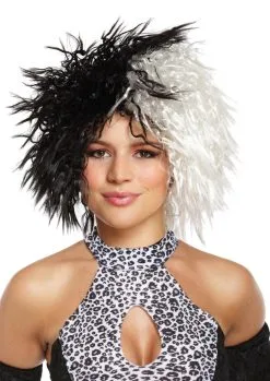 Dalmation Dog Snatcher Cruella Black & White Wig Halloween World Book Day Fancy Dress Accessory