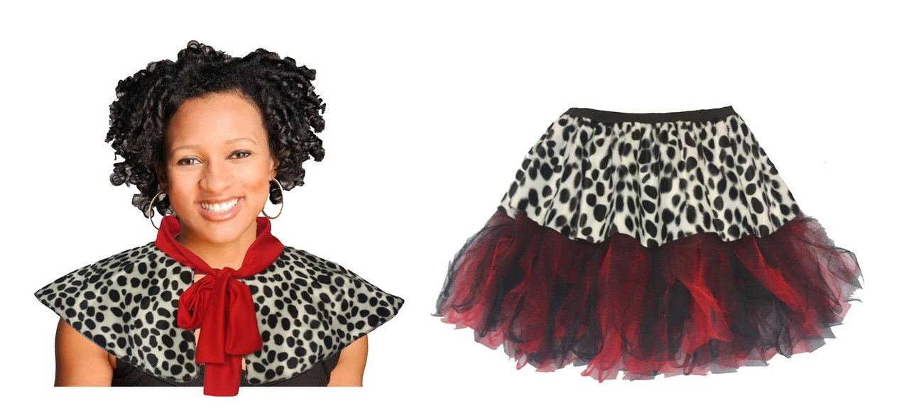 Ladies Cruella 12" Tutu Skirt & Shawl World Book Day Halloween Fancy Dress Costume 1 Ladies Cruella 12" Tutu Skirt & Shawl World Book Day Halloween Fancy Dress Costume