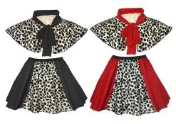 Adults Cruella Deville Dalmation Dog Snatcher Deville 15" Panel Skater Skirt & Shawl Fancy Dress