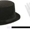 Adults Top Hat Magic Wand & White Gloves Magician Fancy Dress Set