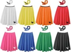 22" Length Poodle Skirt & Neck Tie 1950's Rock & Roll Fancy Dress [2 Sizes]