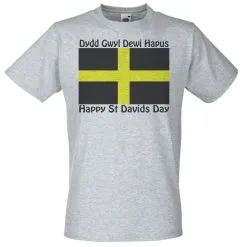 Mens Grey Cymru St Davids Day Flag T-Shirt Baner Dewi Sant Wales T-Shirt