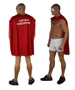 Adult Captain Underpants 35" Length Red Cape Eye Mask And Oversized White Y Fronts Stag Party Stag Night Fancy Dress Costume [One Size]