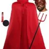 Halloween Devil Demon Satan Lucifer Half Face Mask 60" Cape Trident & Face Paint Fancy Dress