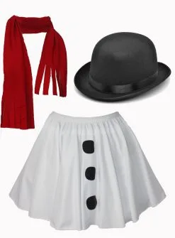 Adults White Snowgirl Snowman Snow Christmas Xmas Festive Outfit Costume Red Scarf Sash