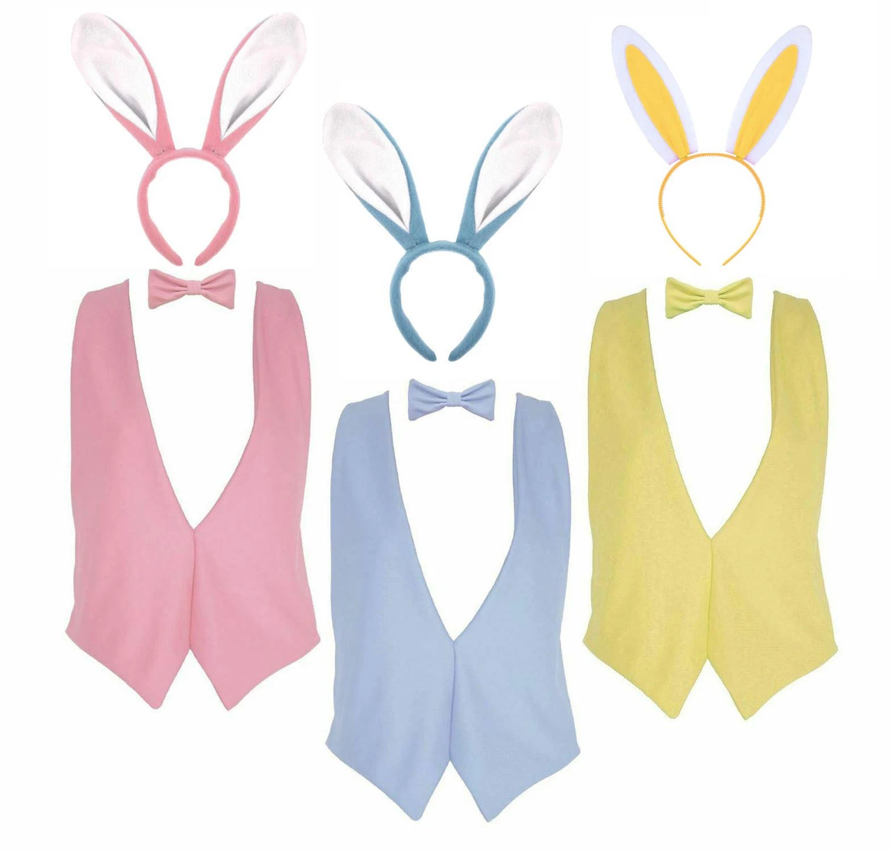 Adults Pastel Easter Bunny Sets Waistcoat Bowtie & Coloured Rabbit Ears 1 Adults Pastel Easter Bunny Sets Waistcoat Bowtie & Coloured Rabbit Ears