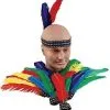 Indian Head Band Blue Green Orange Feather Chief Squaw Western Fancy Dress
