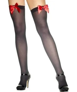 Smiffys Fever Black Hold Ups Red Bow 1 Size