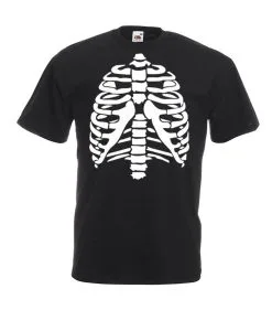 Mens Black Skeleton Rib Cage T-Shirt Halloween Human Anatomy Top