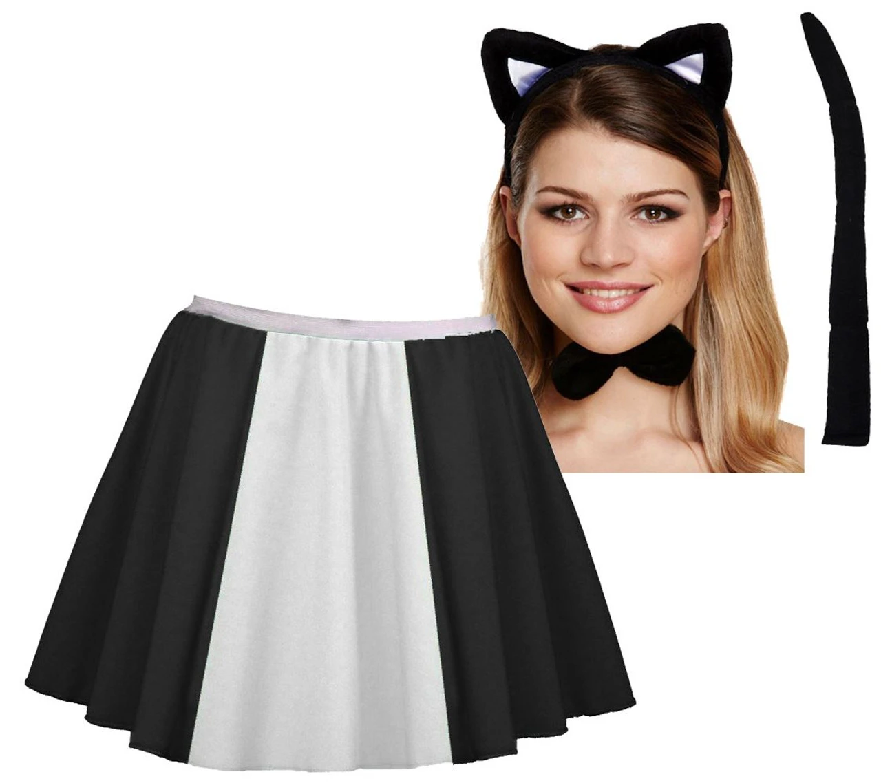 Womens 15" Black & White Feline Fancy Dress Sylvester Cosplay Cat Set 1 Womens 15" Black & White Feline Fancy Dress Sylvester Cosplay Cat Set