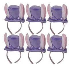 6 X Purple Mini Easter Top Hat Fascinator Headband With Plush Bunny Ears