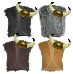 Adults Asterix Viking Faux Fur Waistcoat & Horned Helmet Norse Fancy Dress Set