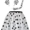 Childs White & Black Polka Dot 15" Skater Skirt Dalmatian Dog Animal Set