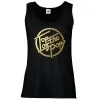 Ladies Black 1970s 80s 90s Top Of The Pops Gold Vinyl Music Vest Top