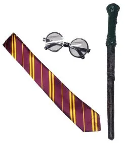 School Boy Girl Wizard House Tie Wand & Glasses Halloween Book Day Fancy Dress Costume Accessories
